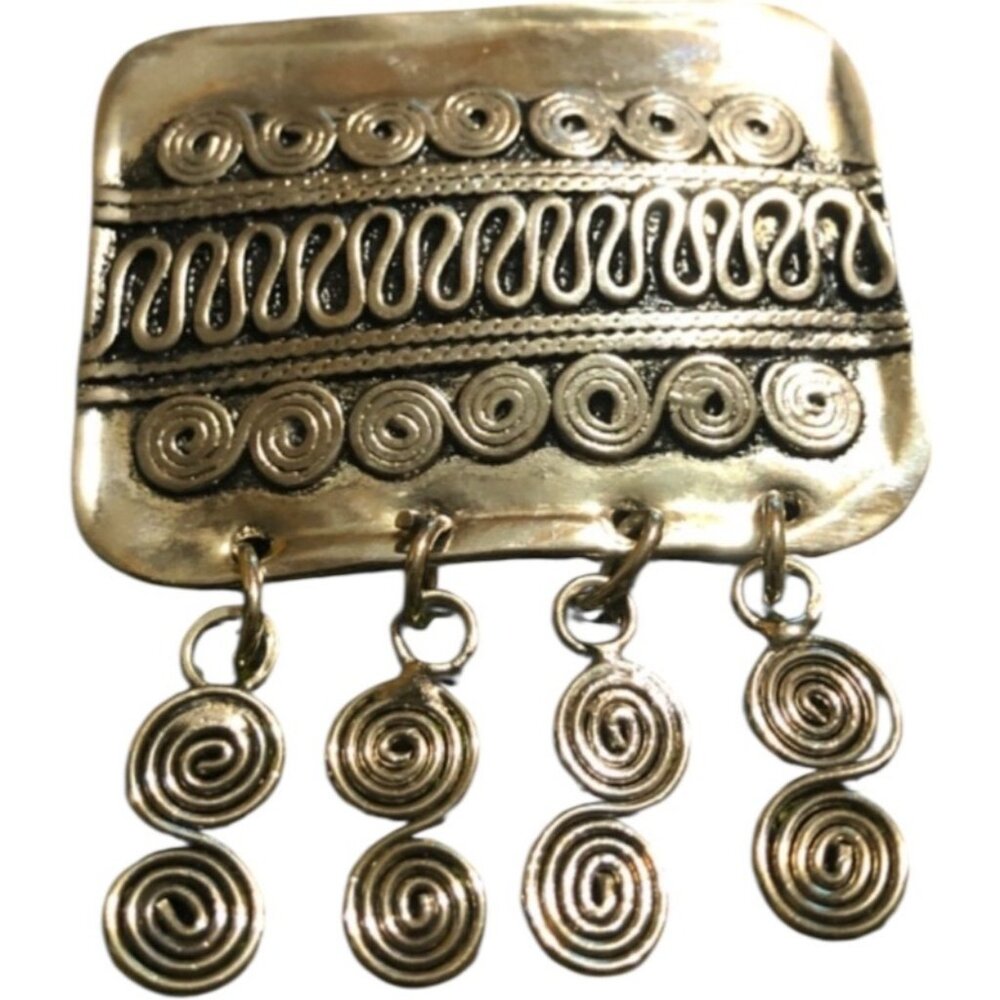 Vintage Silver Tone Brooch With Spiral Dangle Design